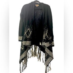 Knox Rose Sweater Cardigan XS Women’s Black/Grey/White Fringe‎ Cardigan